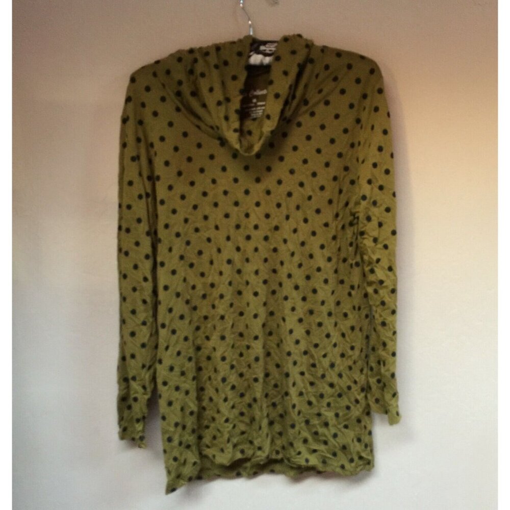 Pleats Collection Womens Polka Dots Pullover Cowl High Neck Top Medium Green